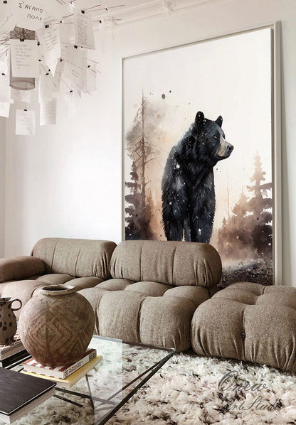 Large Abstract Black Bear Canvas Wall Art, Original Hand-painted Bear Oil Painting on Canvas, Modern Animal Painting for Living Room Bedroom