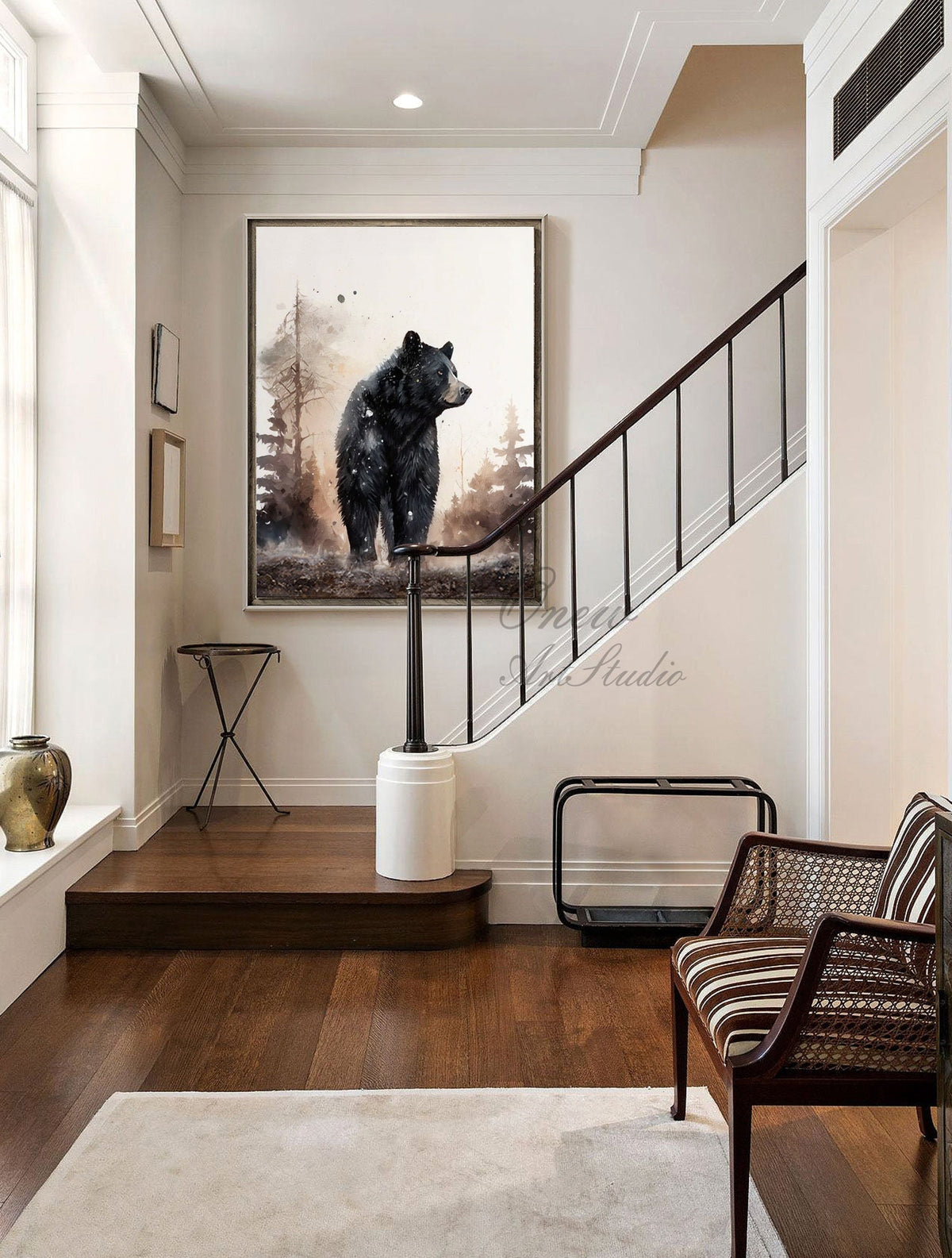 Large Abstract Black Bear Canvas Wall Art, Original Hand-painted Bear Oil Painting on Canvas, Modern Animal Painting for Living Room Bedroom