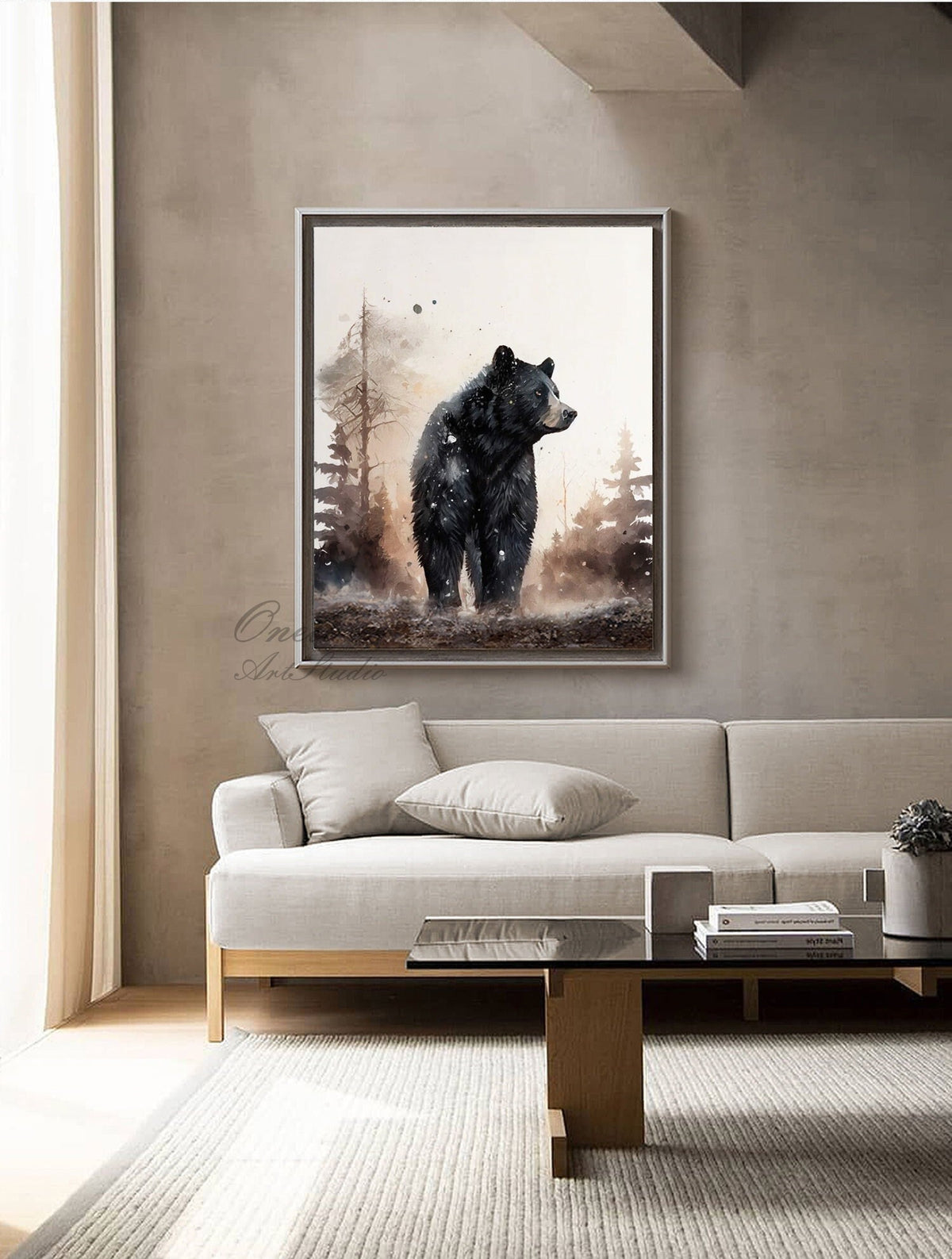 Large Abstract Black Bear Canvas Wall Art, Original Hand-painted Bear Oil Painting on Canvas, Modern Animal Painting for Living Room Bedroom