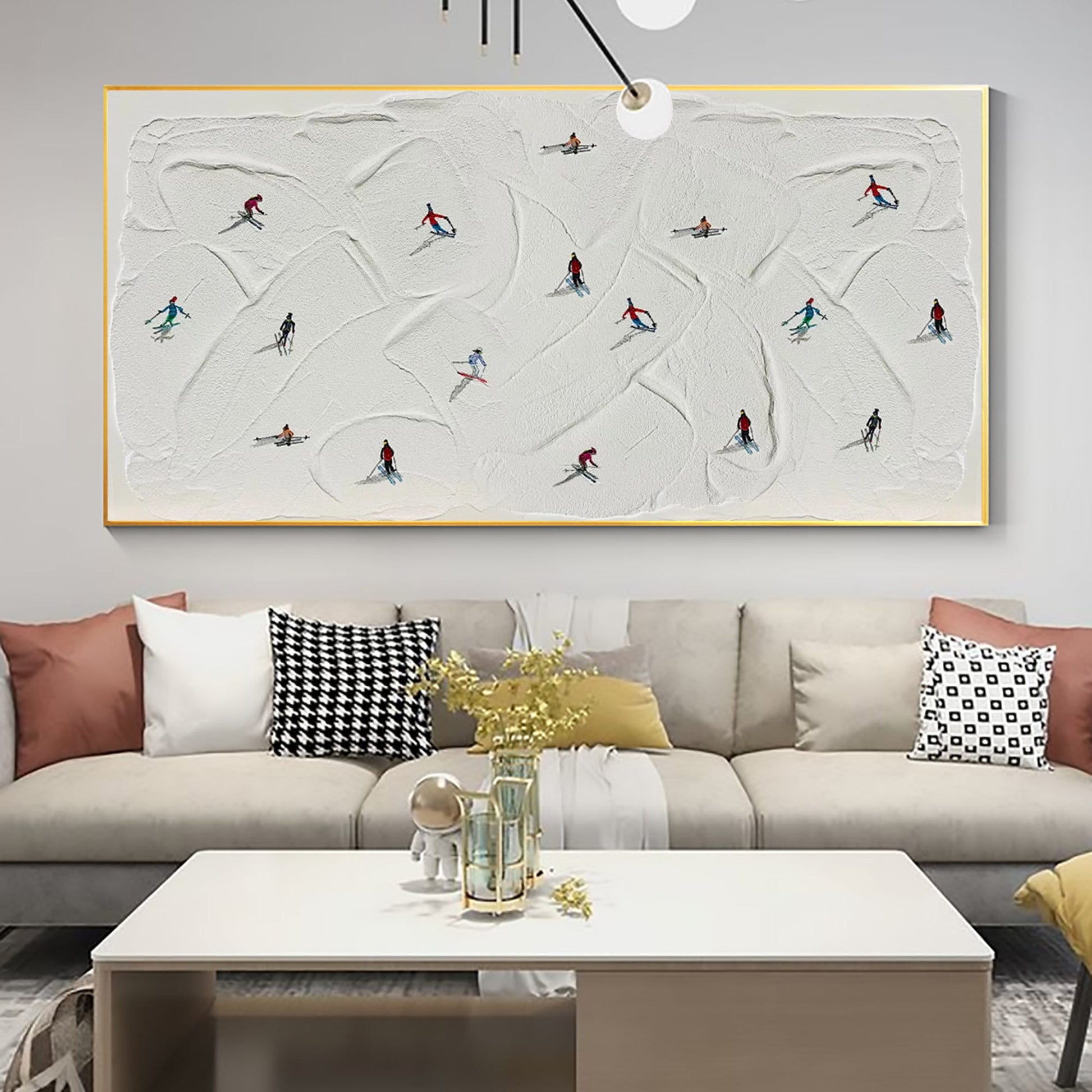 Original Skiing Painting on Canvas, Texture Mountain Art – White Mountain Wall Art | Abstract Oil Painting, view 5