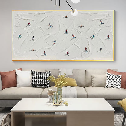 Original Skiing Painting on Canvas, Texture Mountain Art – White Mountain Wall Art | Abstract Oil Painting, view 5