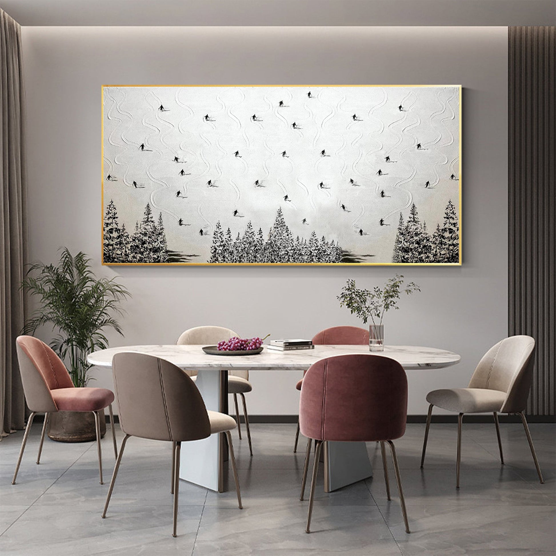 Original Ski Painting on Canvas, Texture Snowy Mountain Art – White Mountain Wall Art | Abstract Oil Painting, view 2