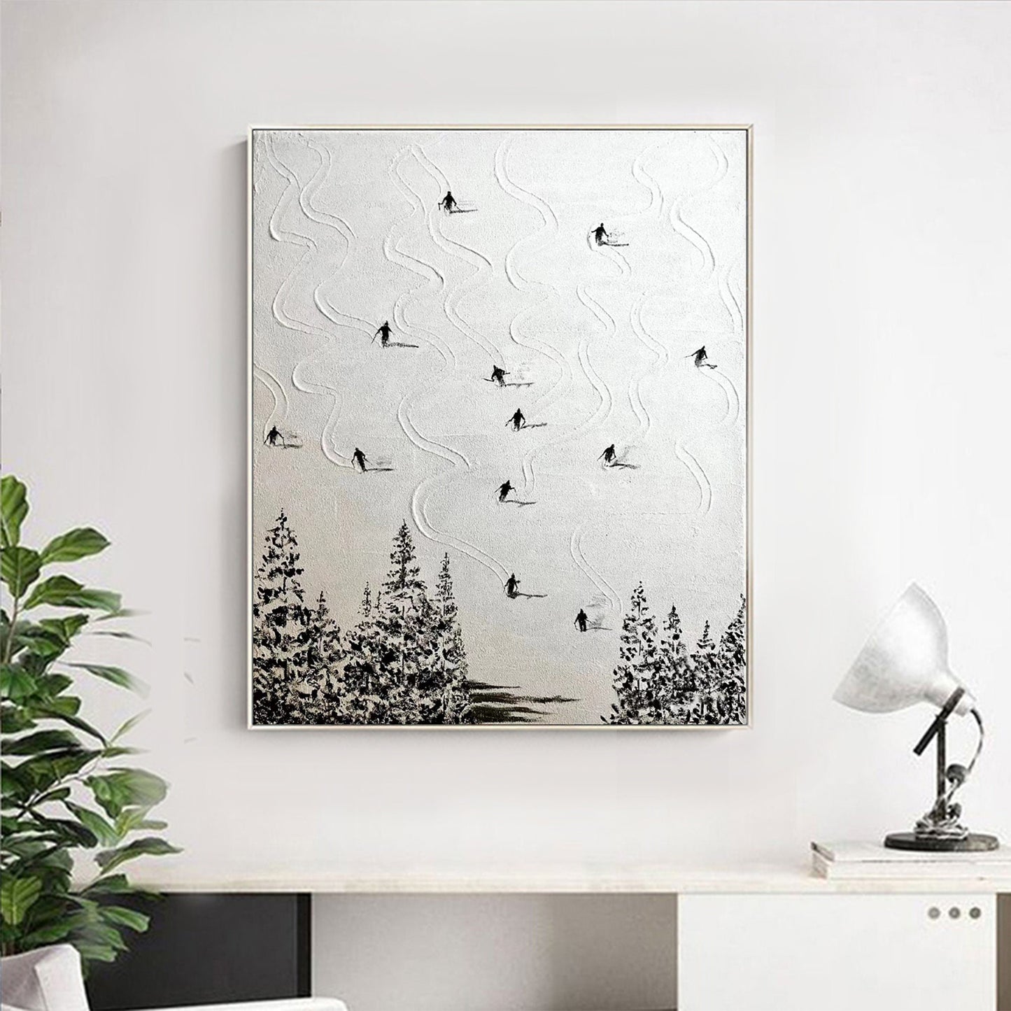 Textured Ski Painting, Snowy Mountain Canvas Art, Winter Decor – White Mountain Wall Art | Abstract Textured Oil Painting, vi