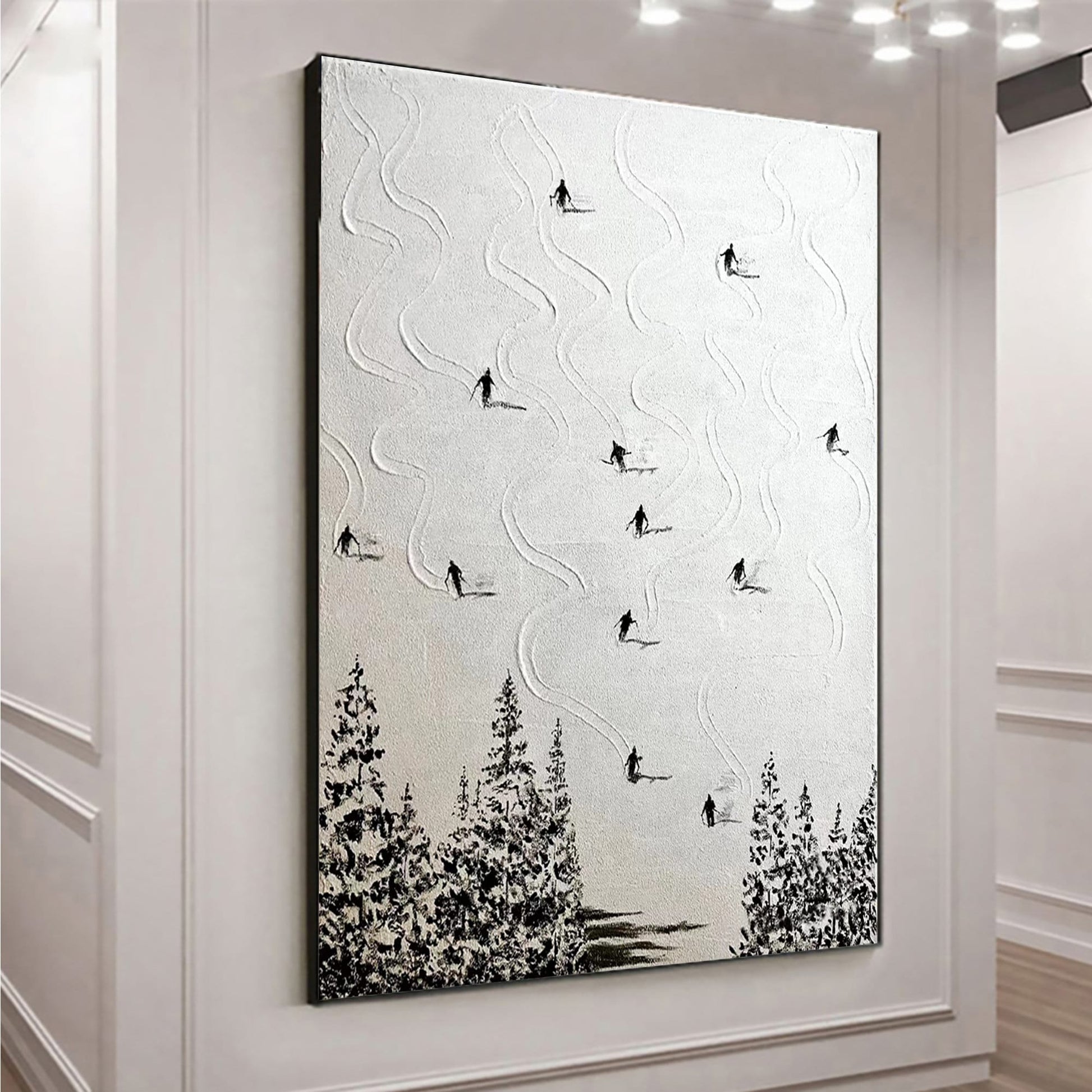 Textured Ski Painting, Snowy Mountain Canvas Art, Winter Decor – White Mountain Wall Art | Abstract Textured Oil Painting, vi