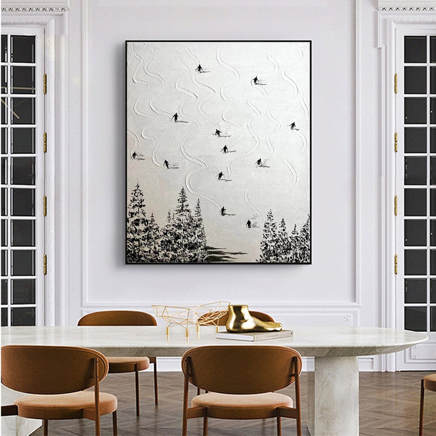 White Abstract Textured Mountain Wall Art