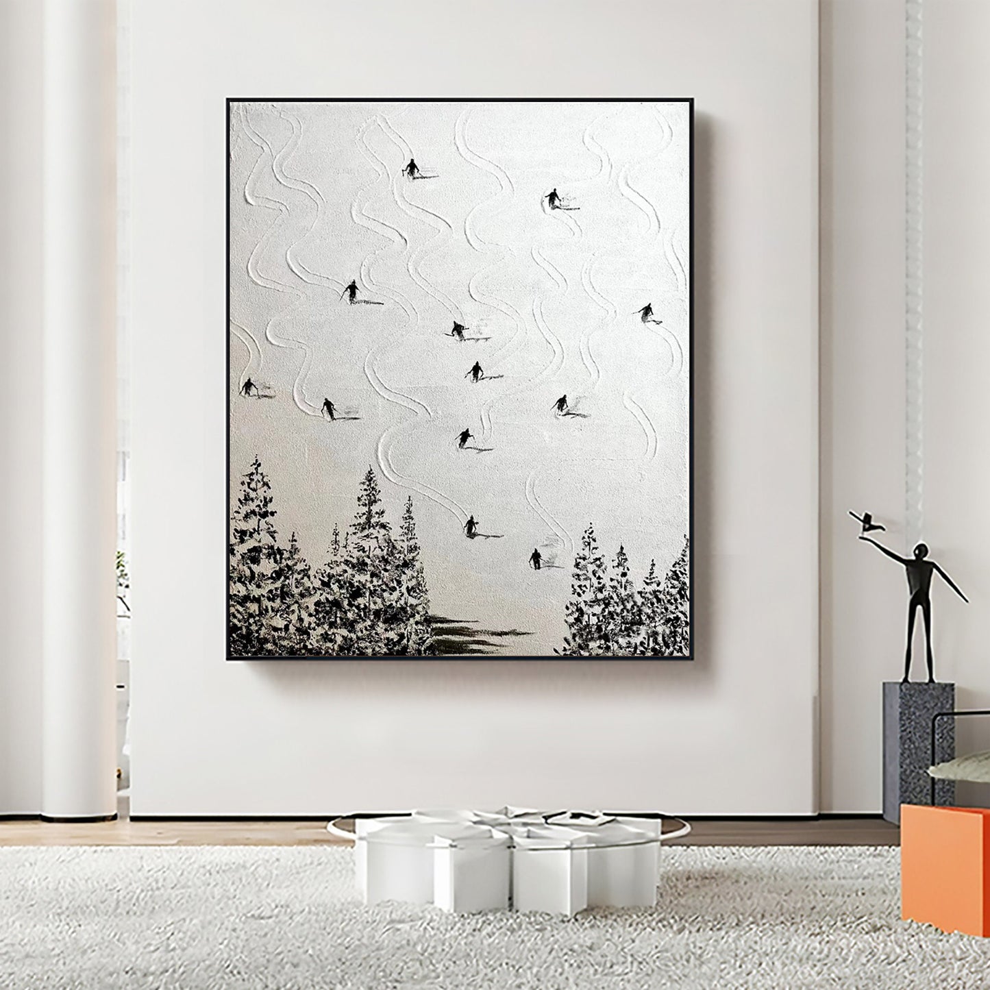 White Abstract Textured Mountain Wall Art