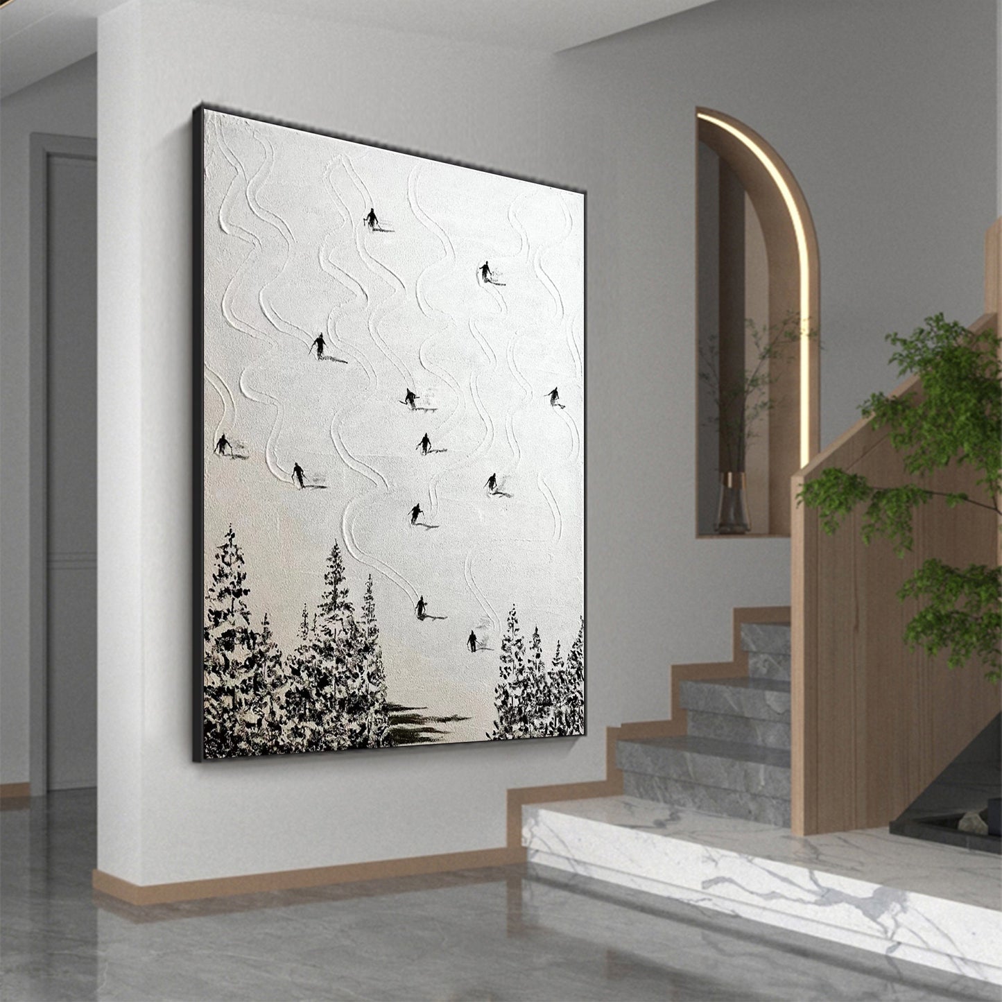 White Abstract Textured Mountain Wall Art