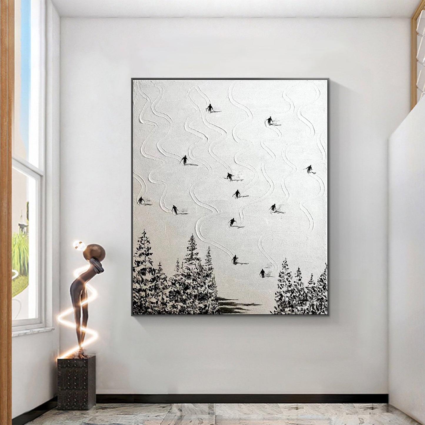 White Abstract Textured Mountain Wall Art