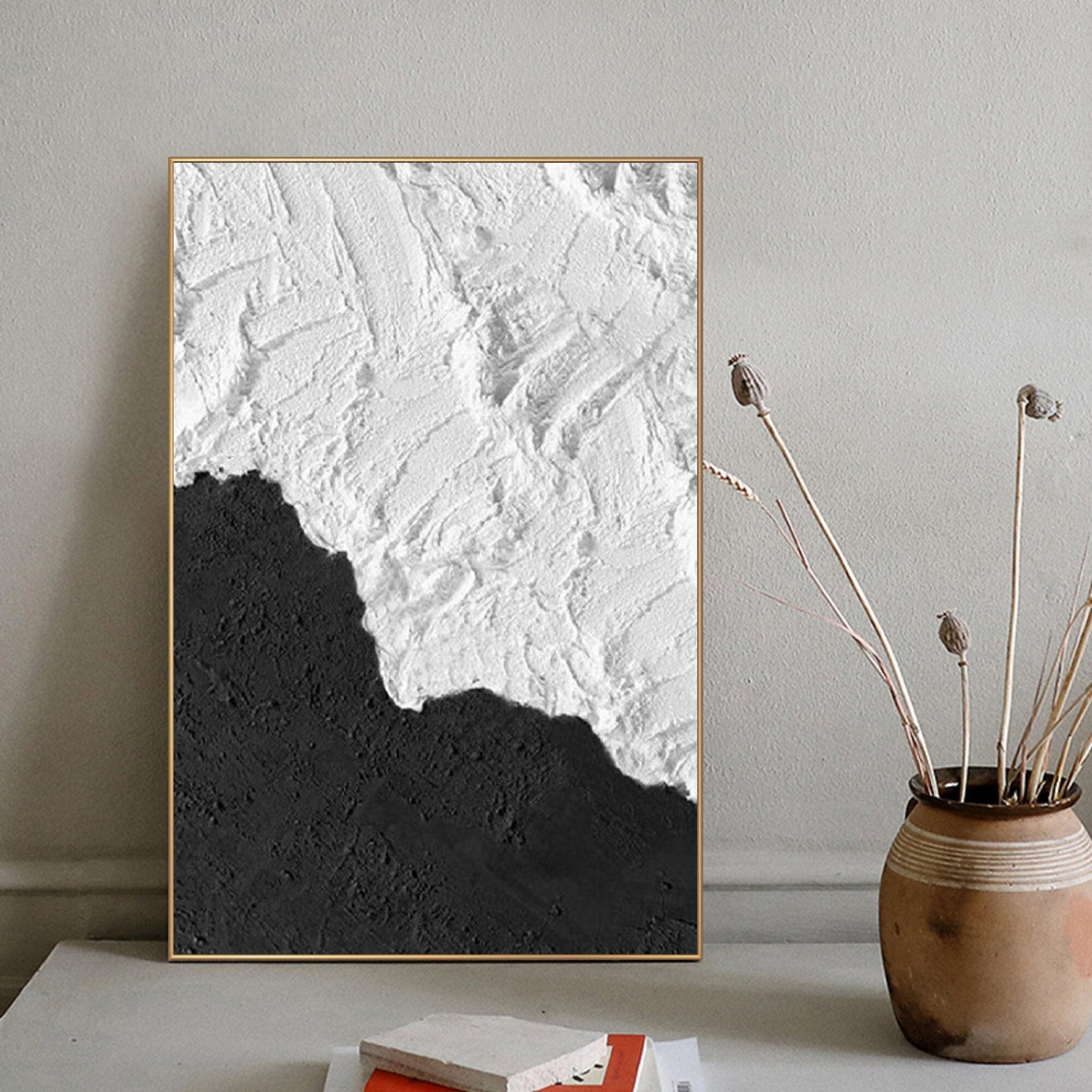 Black and White Waves Painting – Textured Abstract Wall Art – Abstract Painting