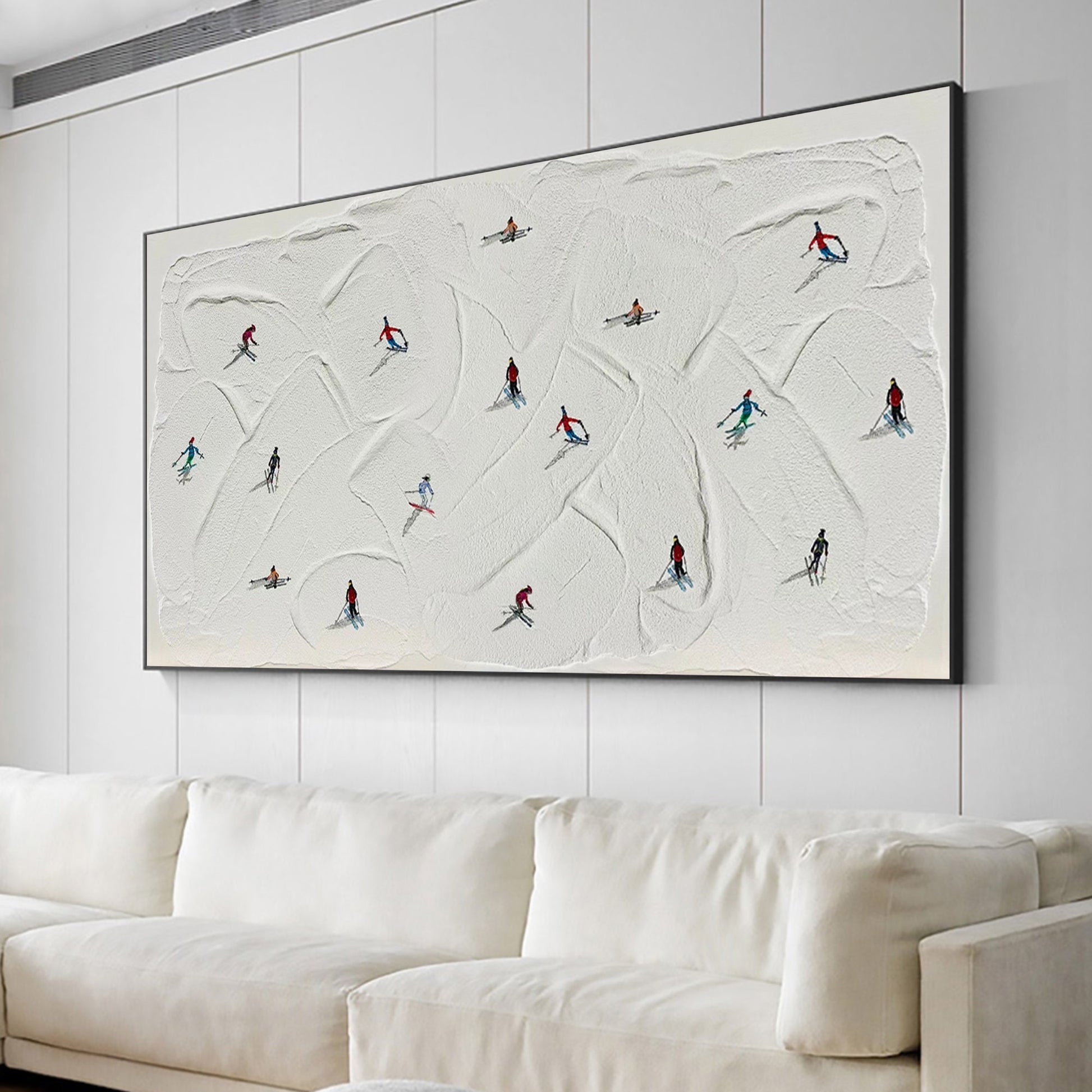 Original Skiing Painting on Canvas, Texture Mountain Art – White Mountain Wall Art | Abstract Oil Painting, view 2