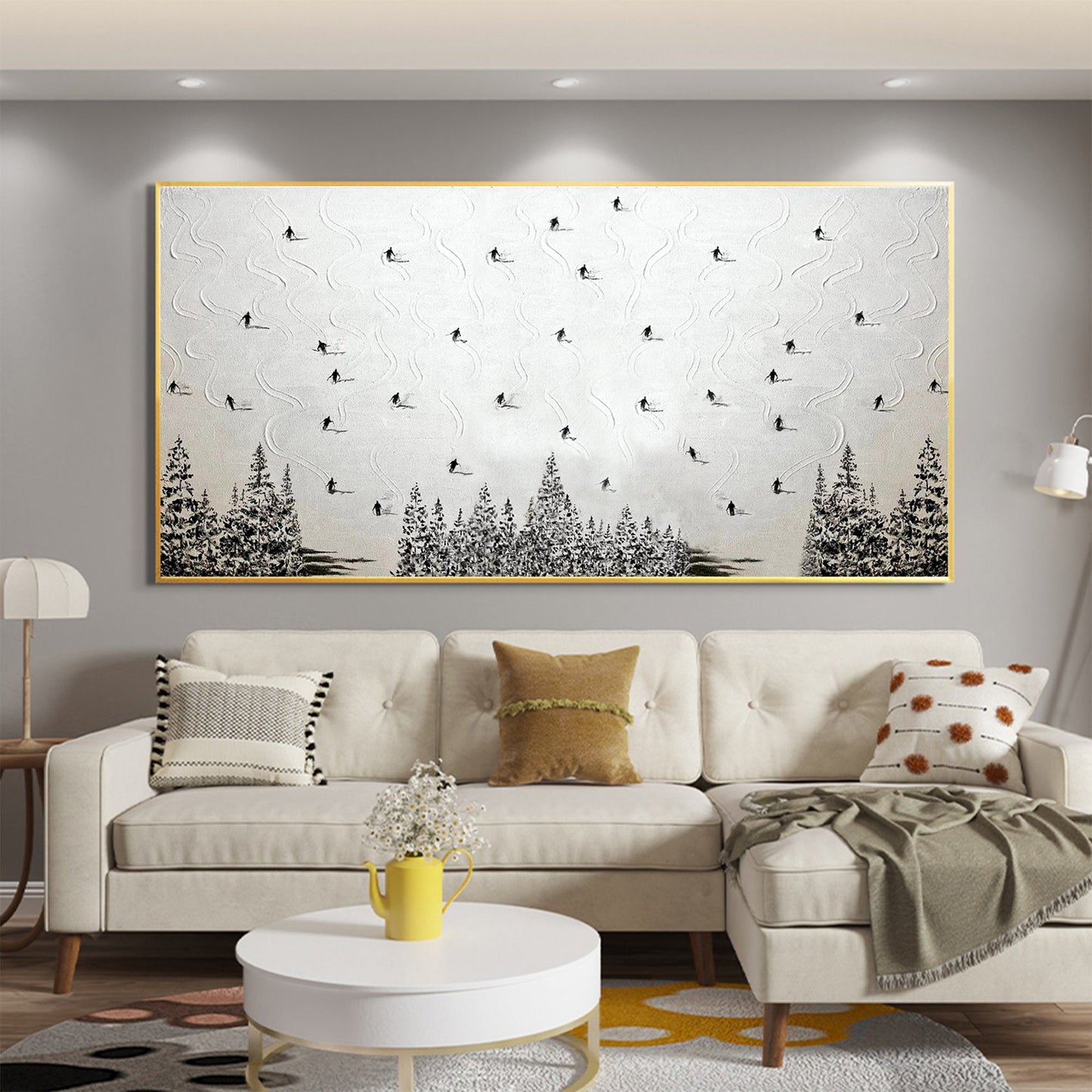 Original Ski Painting on Canvas, Texture Snowy Mountain Art – White Mountain Wall Art | Abstract Oil Painting, view 5