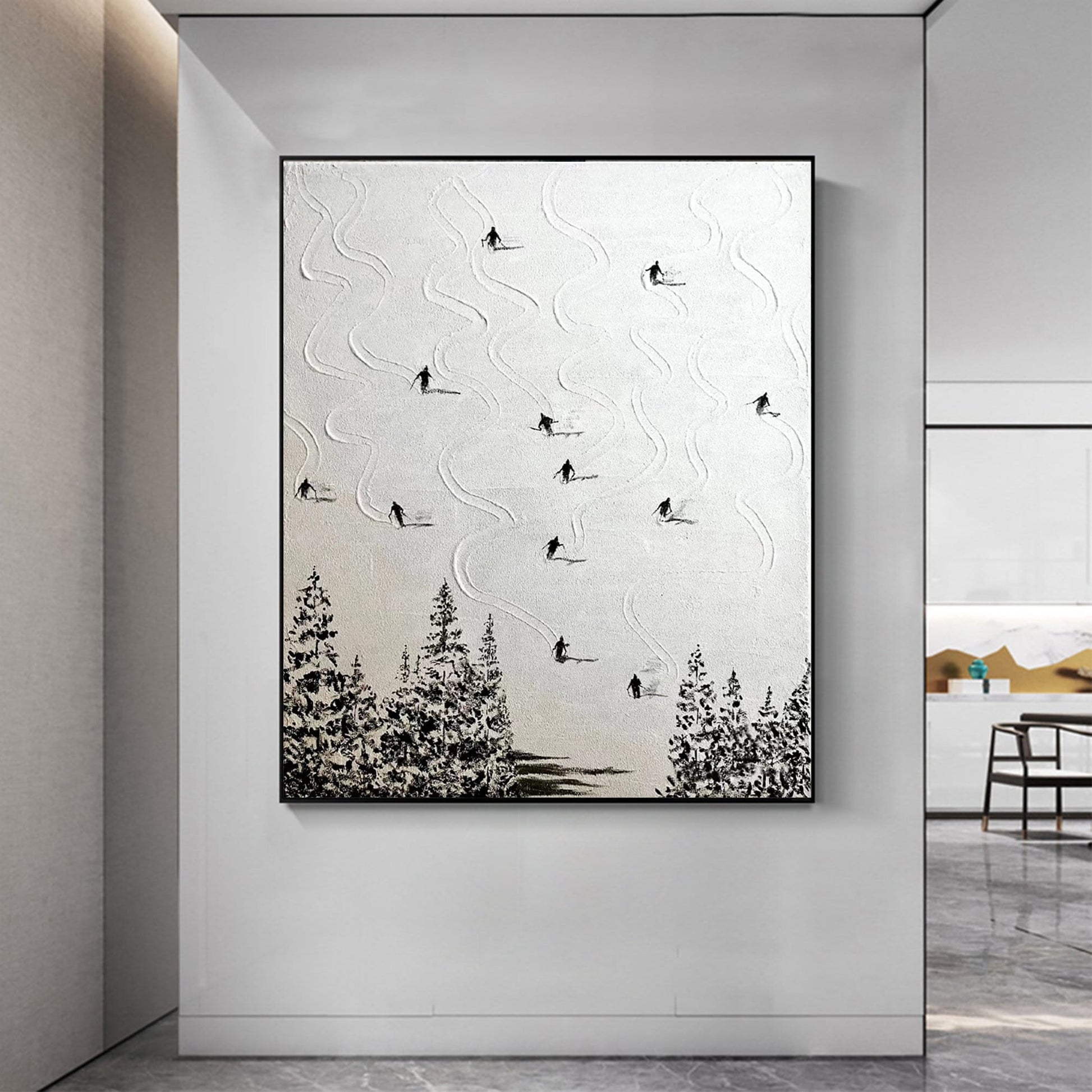 Textured Ski Painting, Snowy Mountain Canvas Art, Winter Decor – White Mountain Wall Art | Abstract Textured Oil Painting, vi