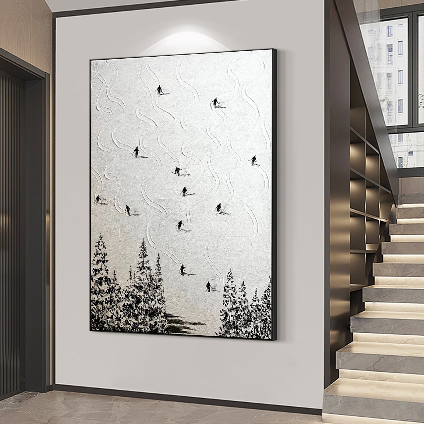 Textured Ski Painting, Snowy Mountain Canvas Art, Winter Decor – White Mountain Wall Art | Abstract Textured Oil Painting, vi