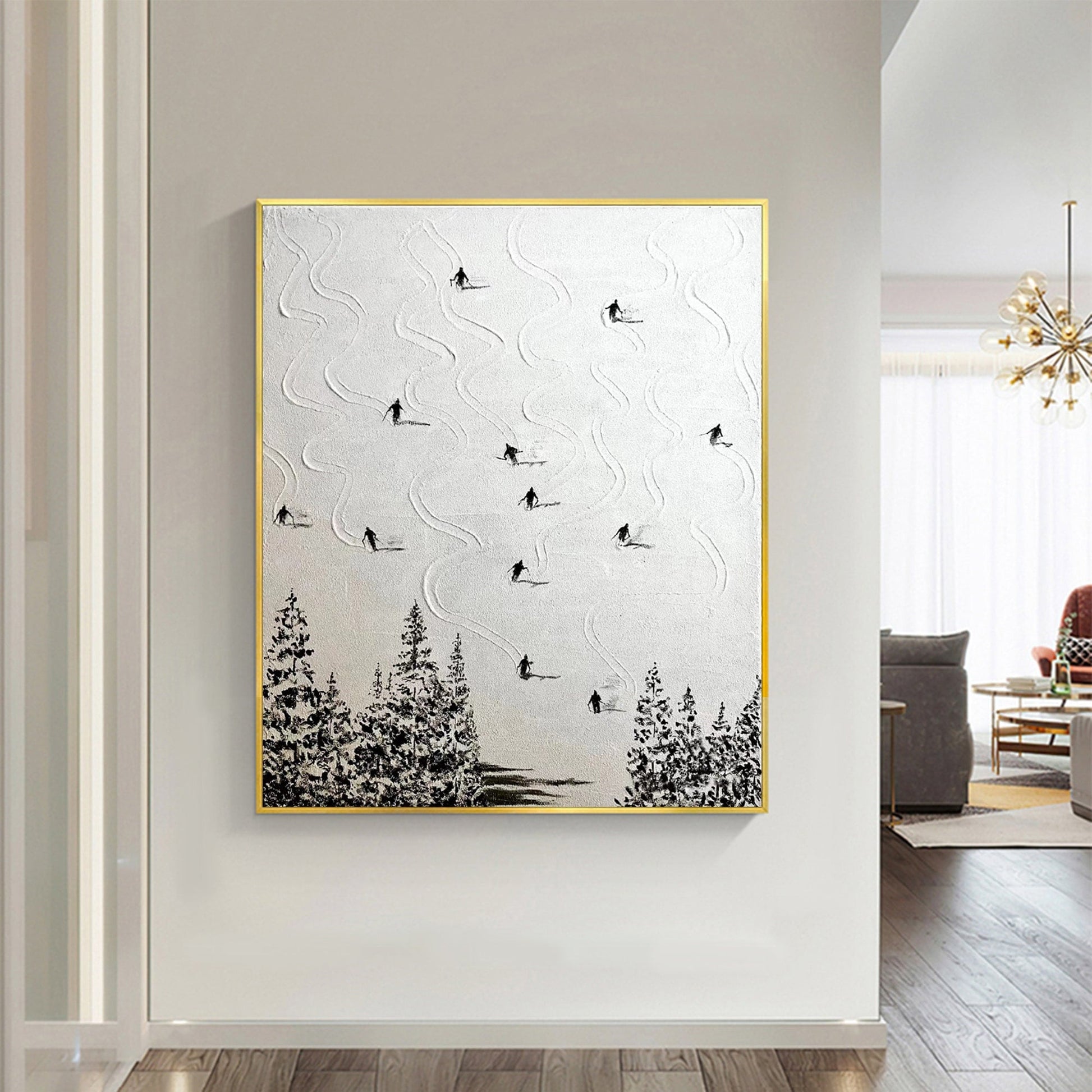 Textured Ski Painting, Snowy Mountain Canvas Art, Winter Decor – White Mountain Wall Art | Abstract Textured Oil Painting, vi