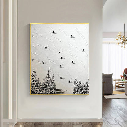 Textured Ski Painting, Snowy Mountain Canvas Art, Winter Decor – White Mountain Wall Art | Abstract Textured Oil Painting, vi