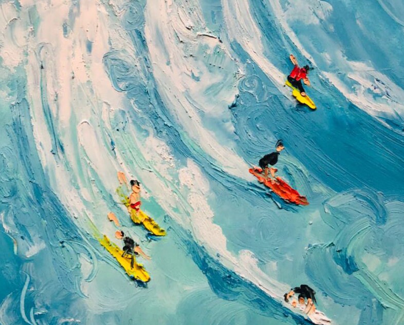 Original Surf Painting on Canvas – Blue Ocean Wave Seascape Wall Art | Abstract Textured Oil Painting, view 3