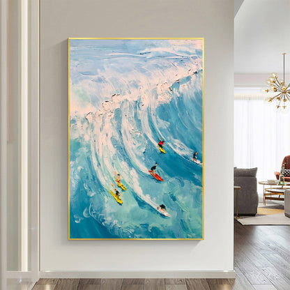 Blue Abstract Textured Ocean Wave Seascape Wall Art