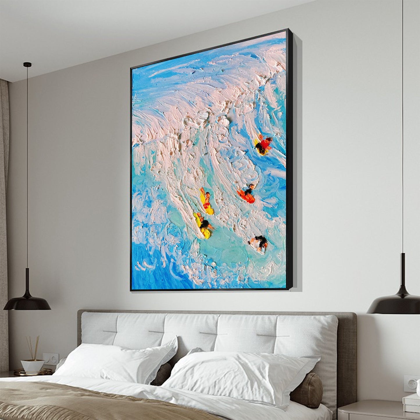 Blue Abstract Textured Ocean Wave Seascape Wall Art Oil Painting