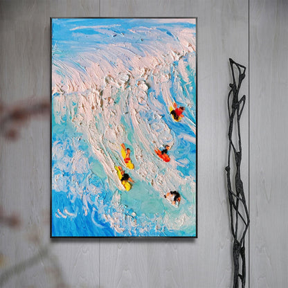 Blue Abstract Textured Ocean Wave Seascape Wall Art Oil Painting