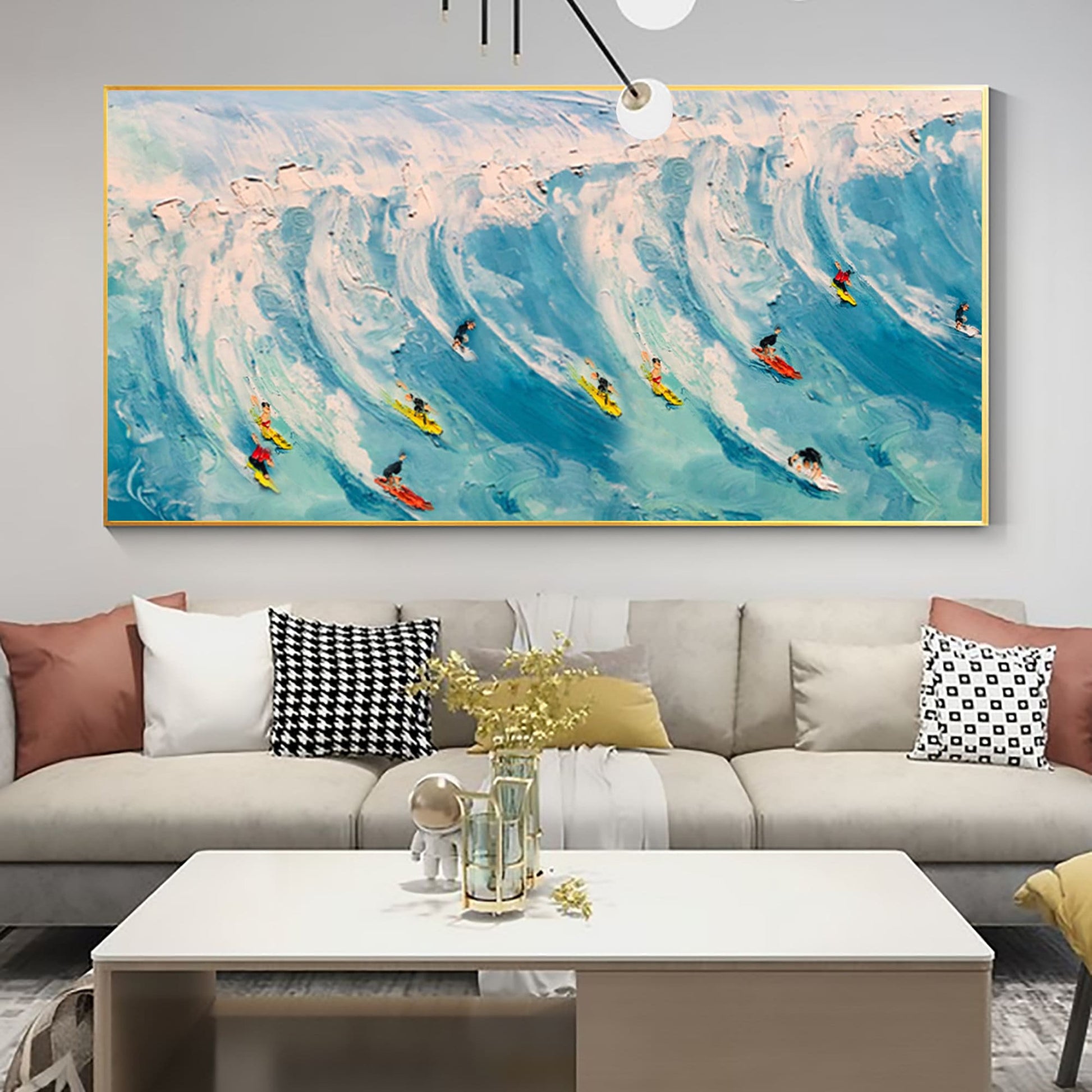 Original Surf Painting Textured Canvas Wall Art – Blue Ocean Wave Seascape Wall Art | Abstract Textured Oil Painting, view 4