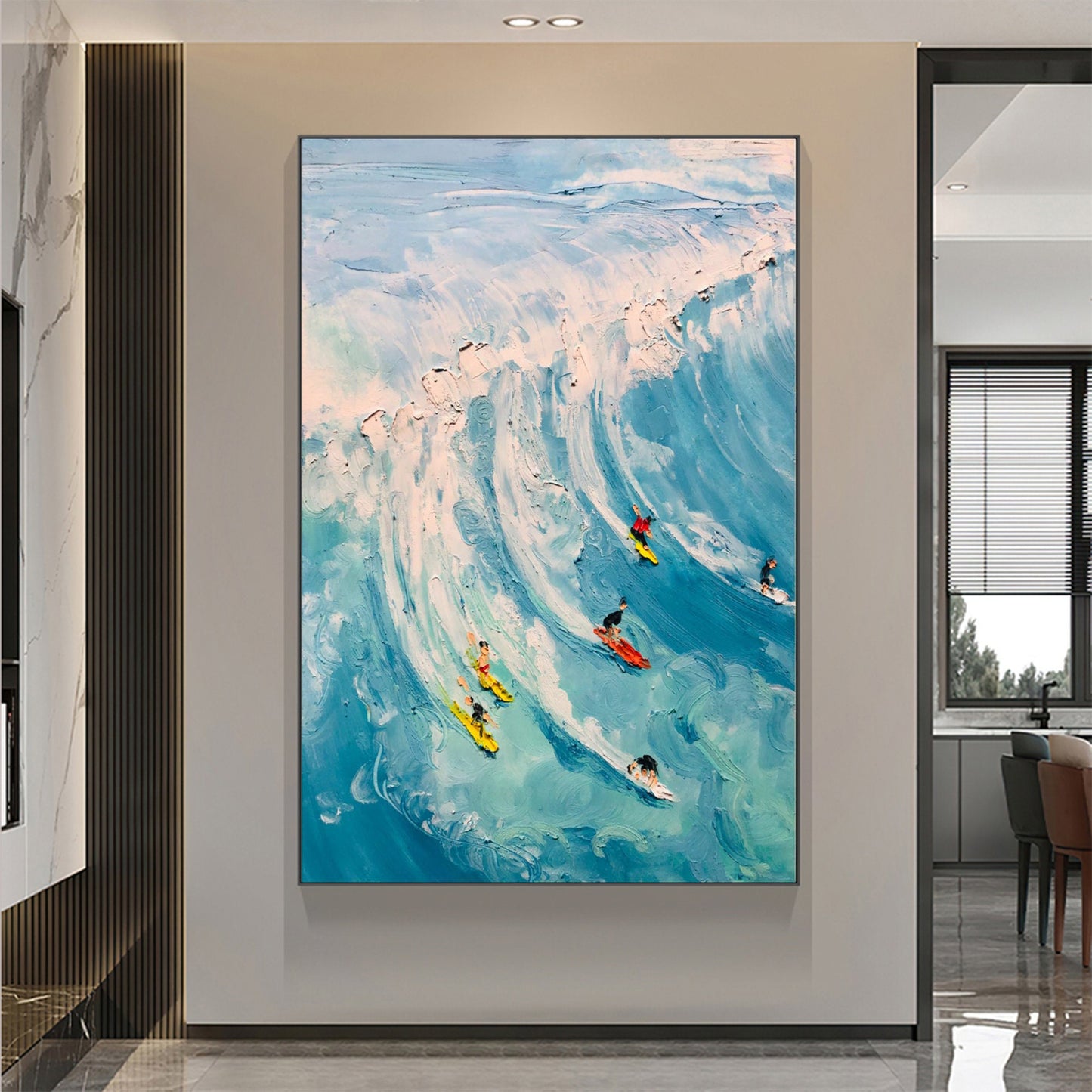 Original Surf Painting on Canvas – Blue Ocean Wave Seascape Wall Art | Abstract Textured Oil Painting, view 5
