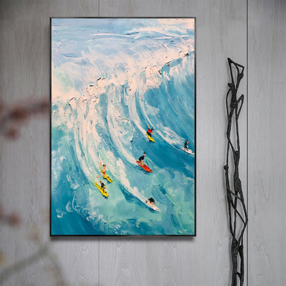 Blue Abstract Textured Ocean Wave Seascape Wall Art