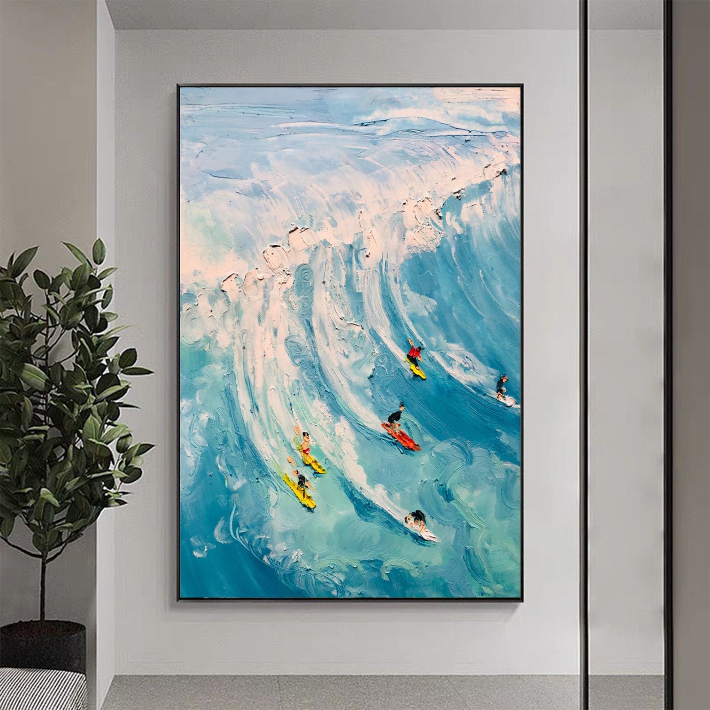Blue Abstract Textured Ocean Wave Seascape Wall Art