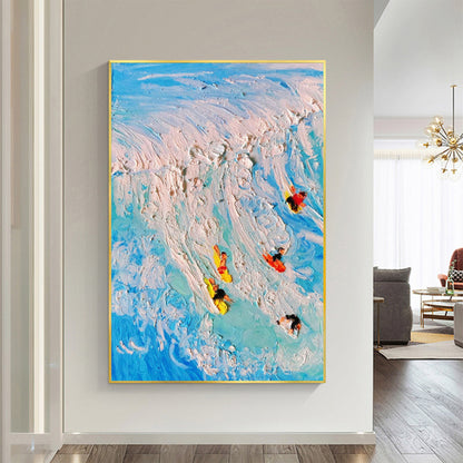 Blue Abstract Textured Ocean Wave Seascape Wall Art Oil Painting