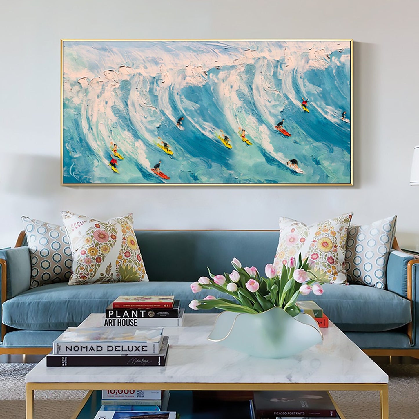 Blue Abstract Textured Ocean Wave Seascape Wall Art