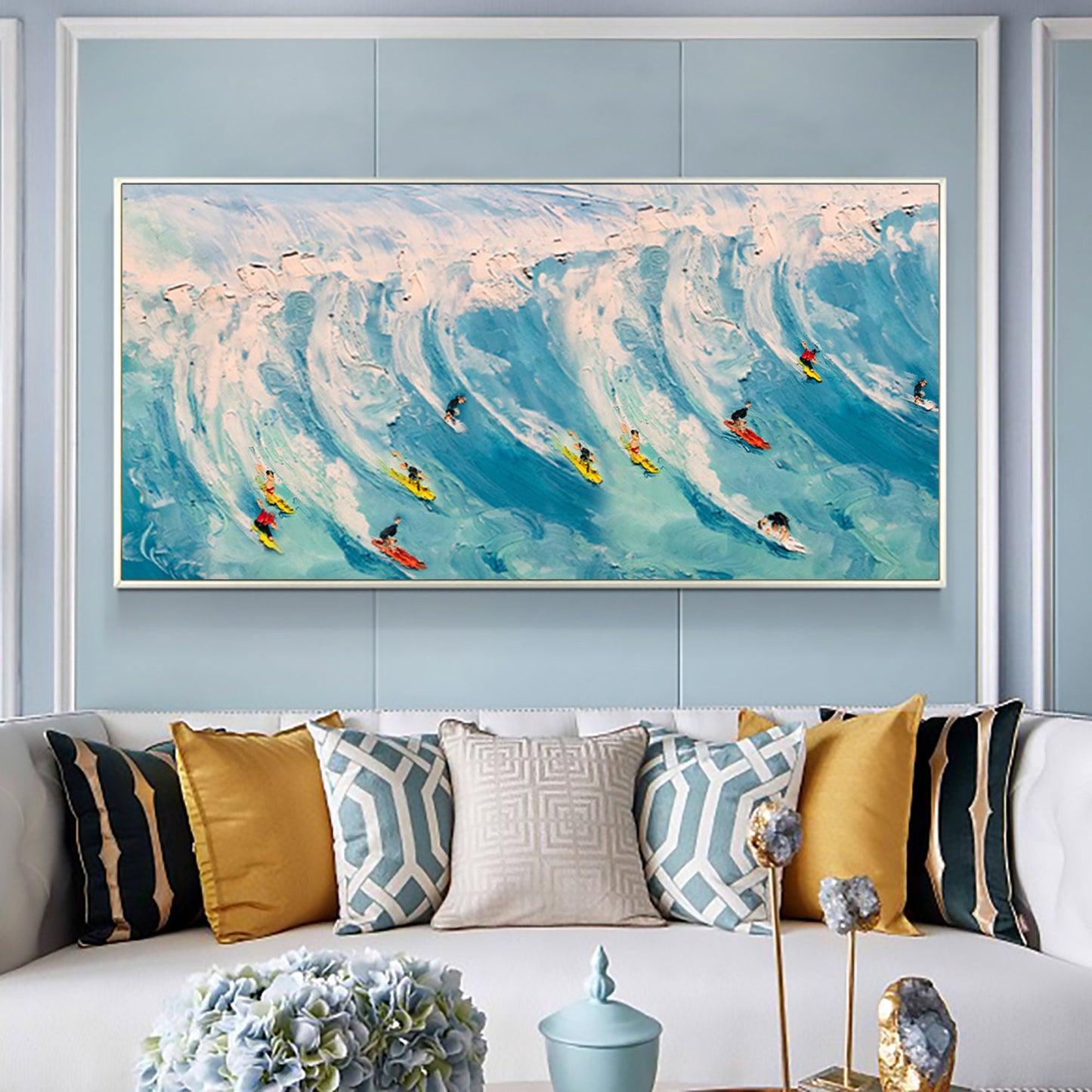 Original Surf Painting Textured Canvas Wall Art – Blue Ocean Wave Seascape Wall Art | Abstract Textured Oil Painting, view 5