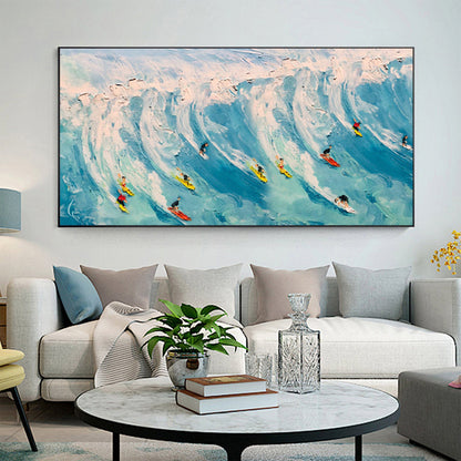 Blue Abstract Textured Ocean Wave Seascape Wall Art