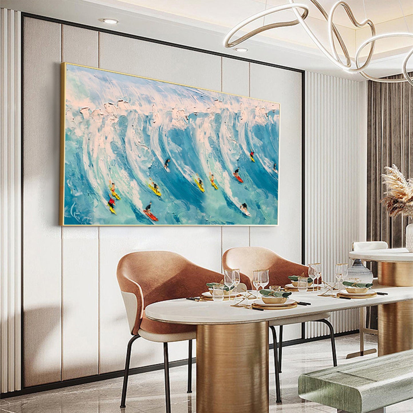 Blue Abstract Textured Ocean Wave Seascape Wall Art
