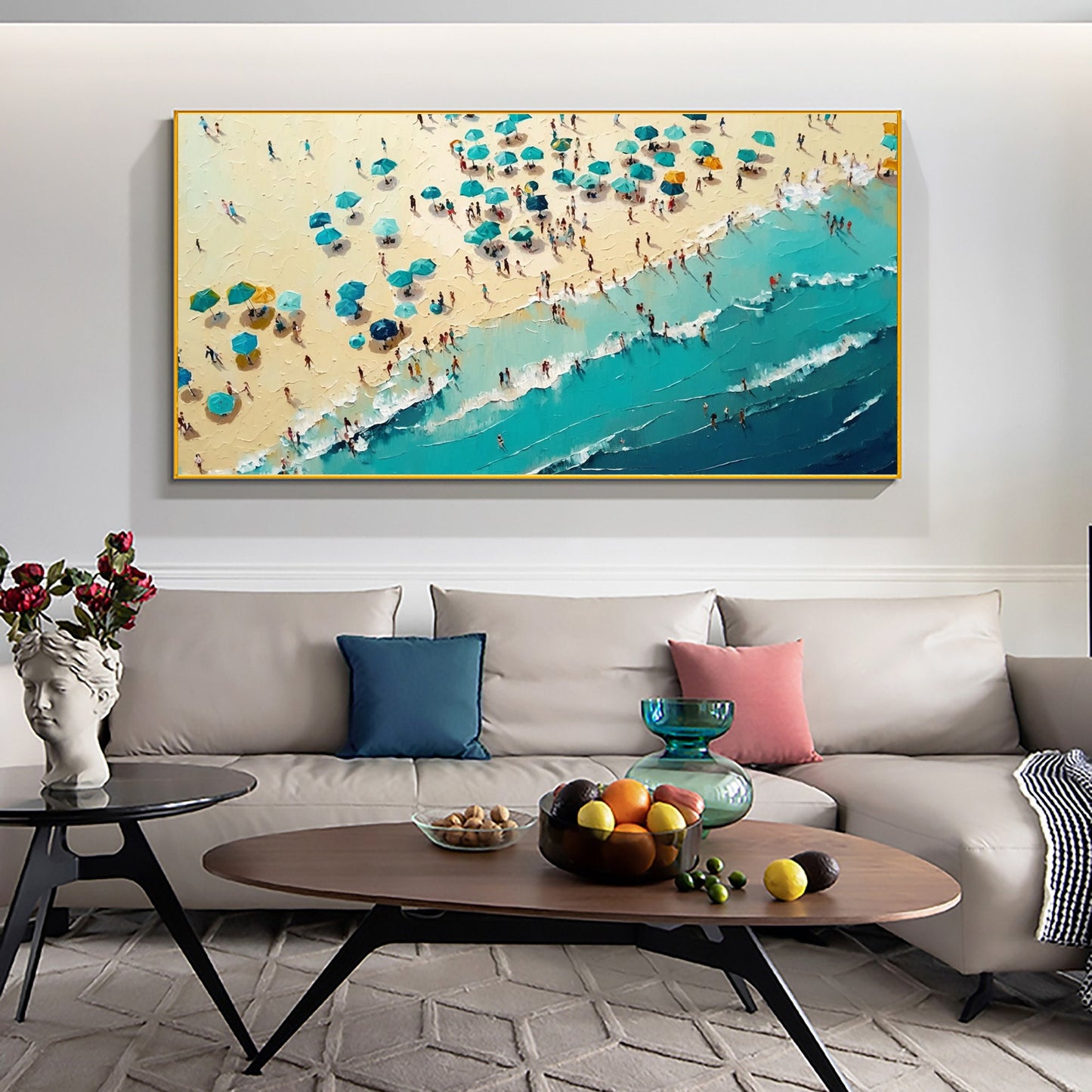 Blue and Gold Abstract Textured Beach Seascape Wall Art