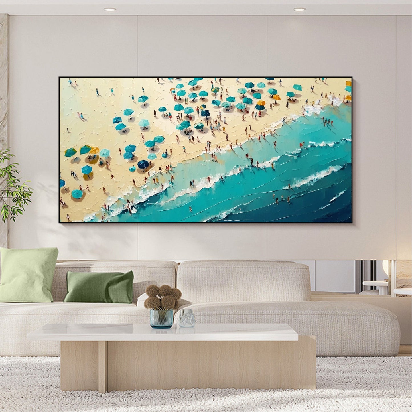 Blue and Gold Abstract Textured Beach Seascape Wall Art