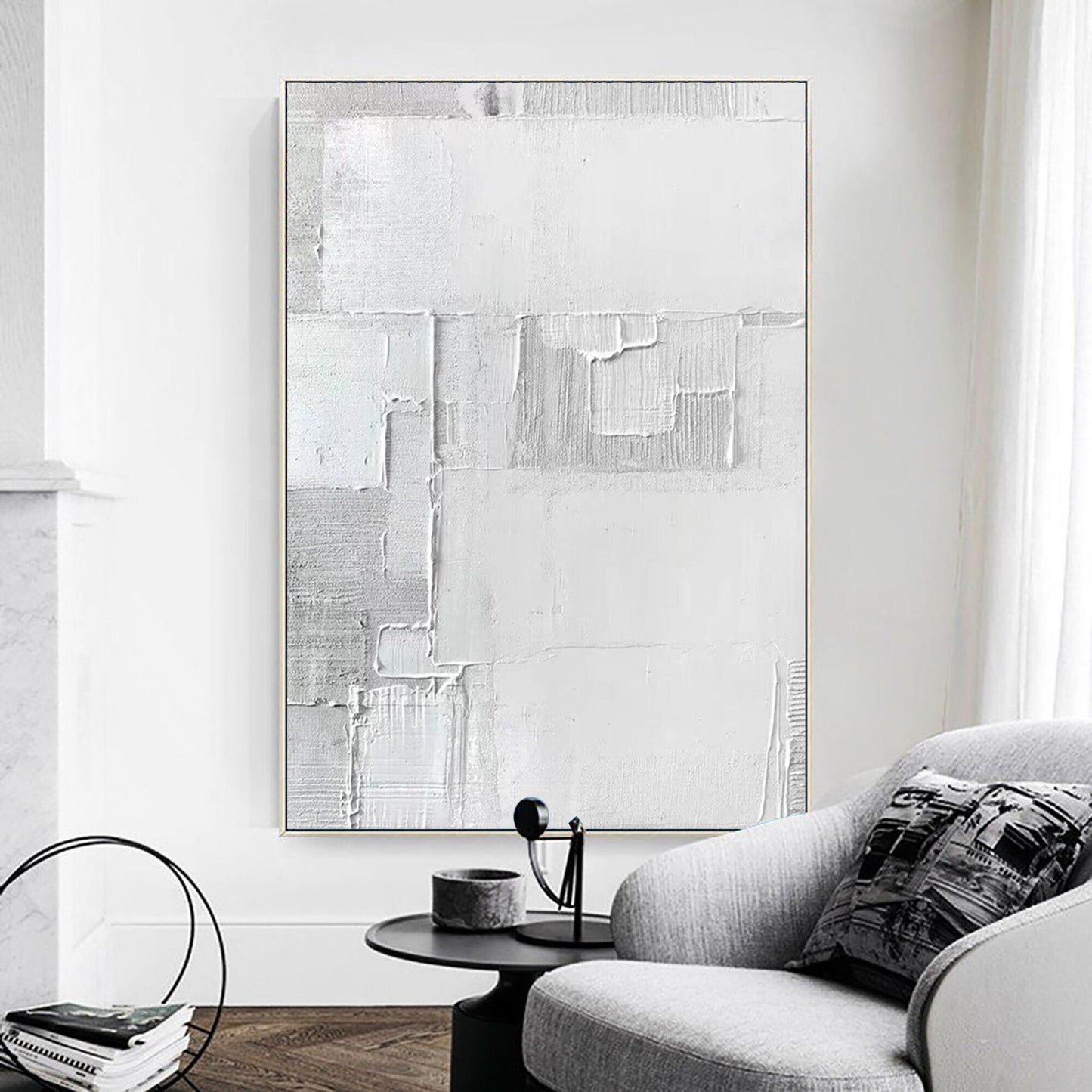 Textured Grey and White Abstract Painting – Minimalist Wall Art