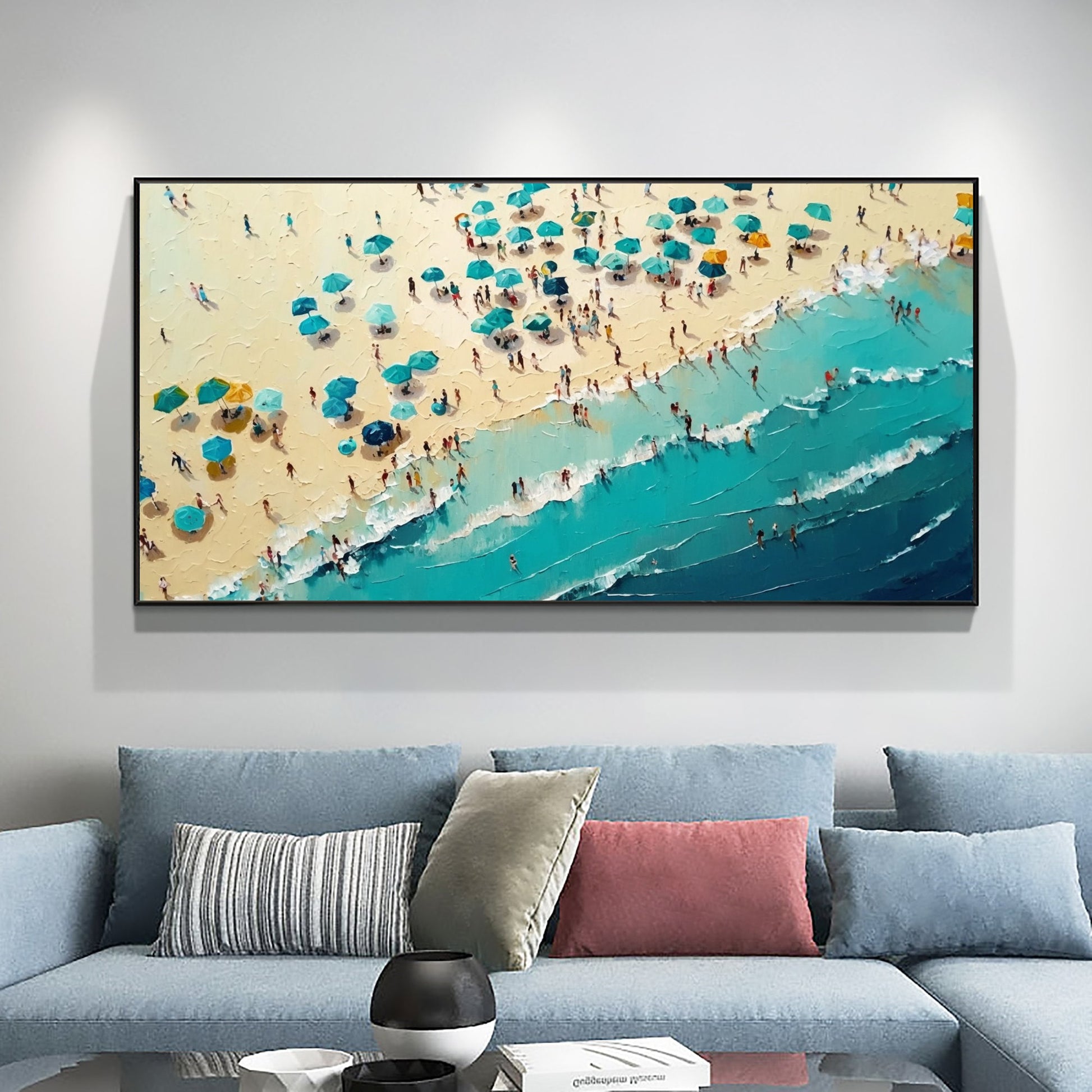 Large Original Beach – Blue and Gold Beach Seascape Wall Art | Abstract Textured Oil Painting, view 4