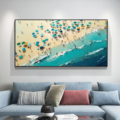 Large Original Beach – Blue and Gold Beach Seascape Wall Art | Abstract Textured Oil Painting, view 4