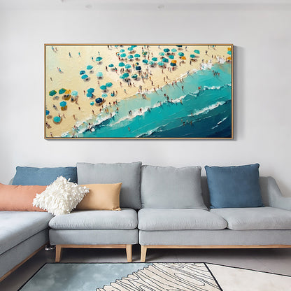 Blue and Gold Abstract Textured Beach Seascape Wall Art