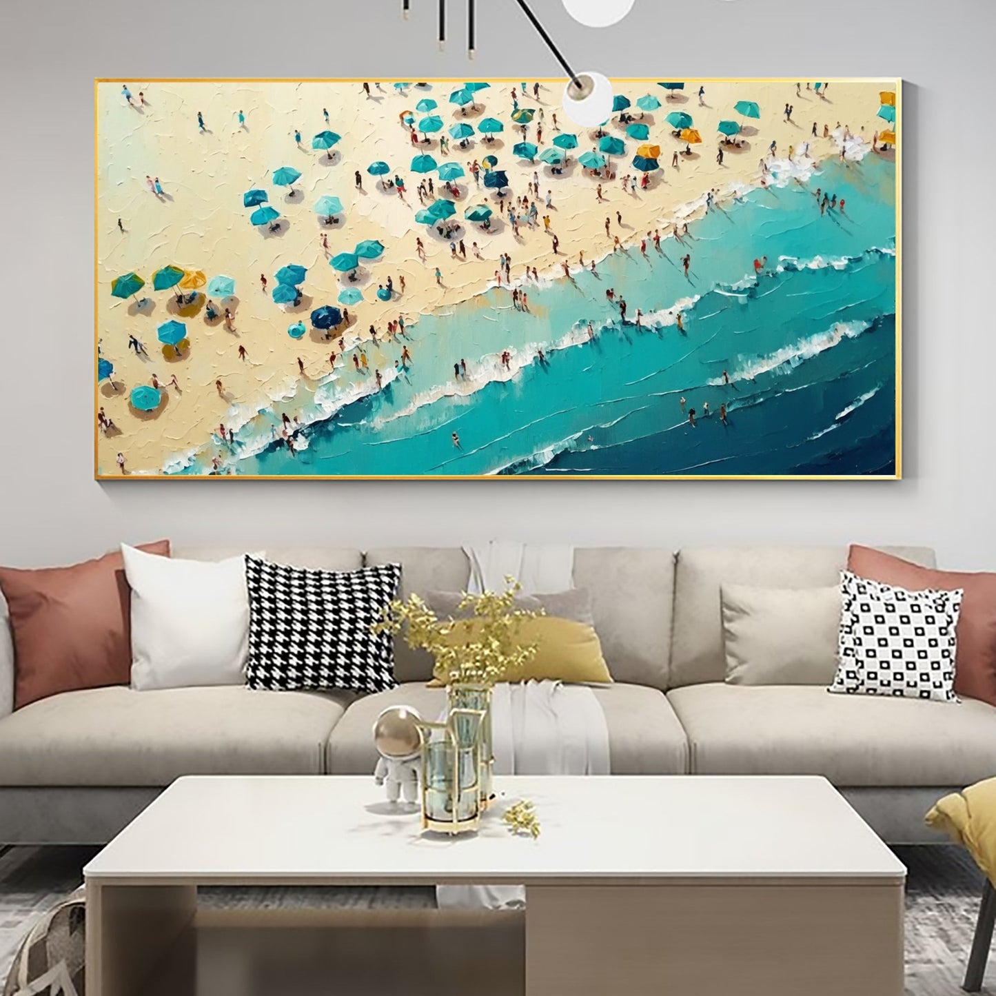 Blue and Gold Abstract Textured Beach Seascape Wall Art