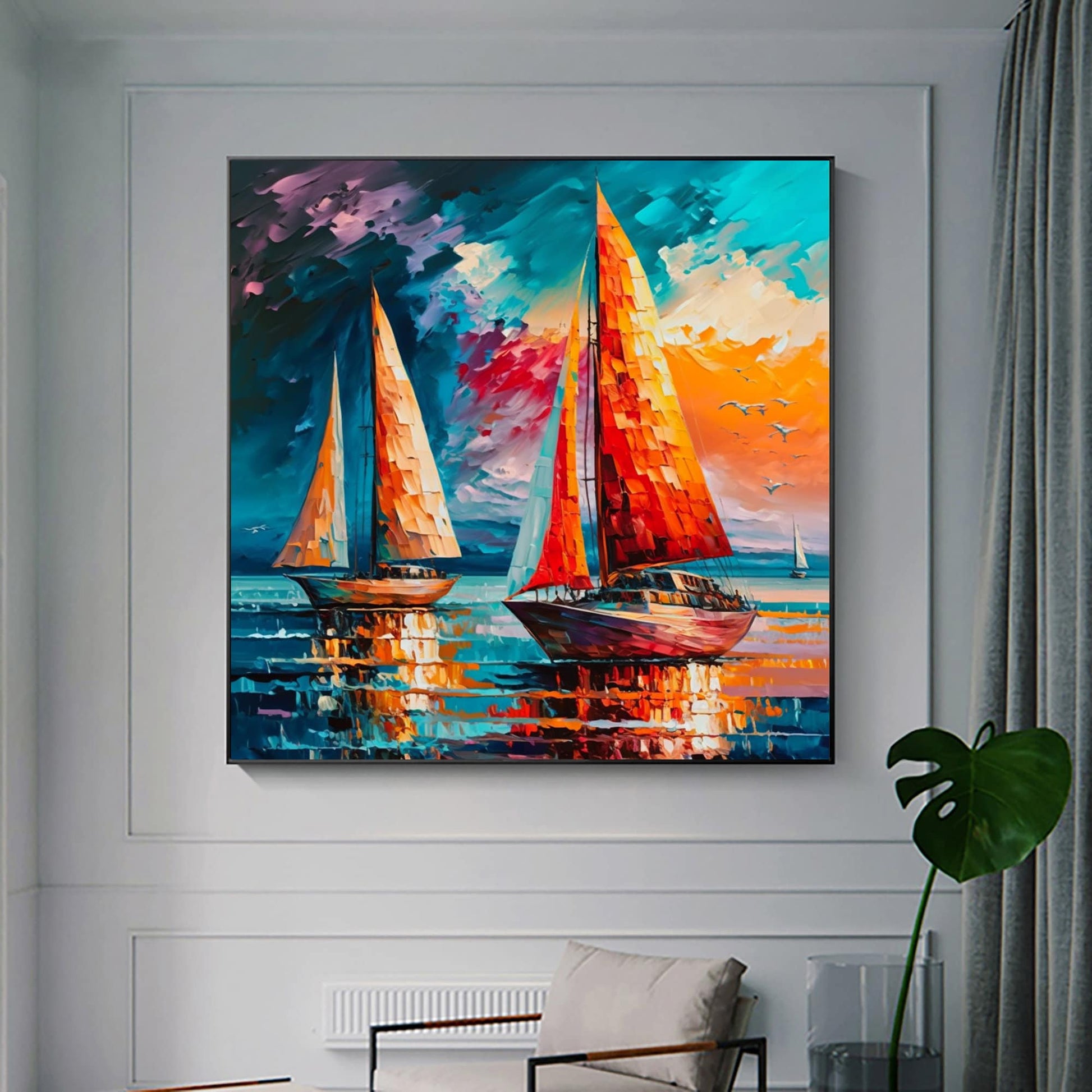 Original Sailboat – Colorful Sailboat Seascape Wall Art | Abstract Hand-Painted Oil Painting, view 2
