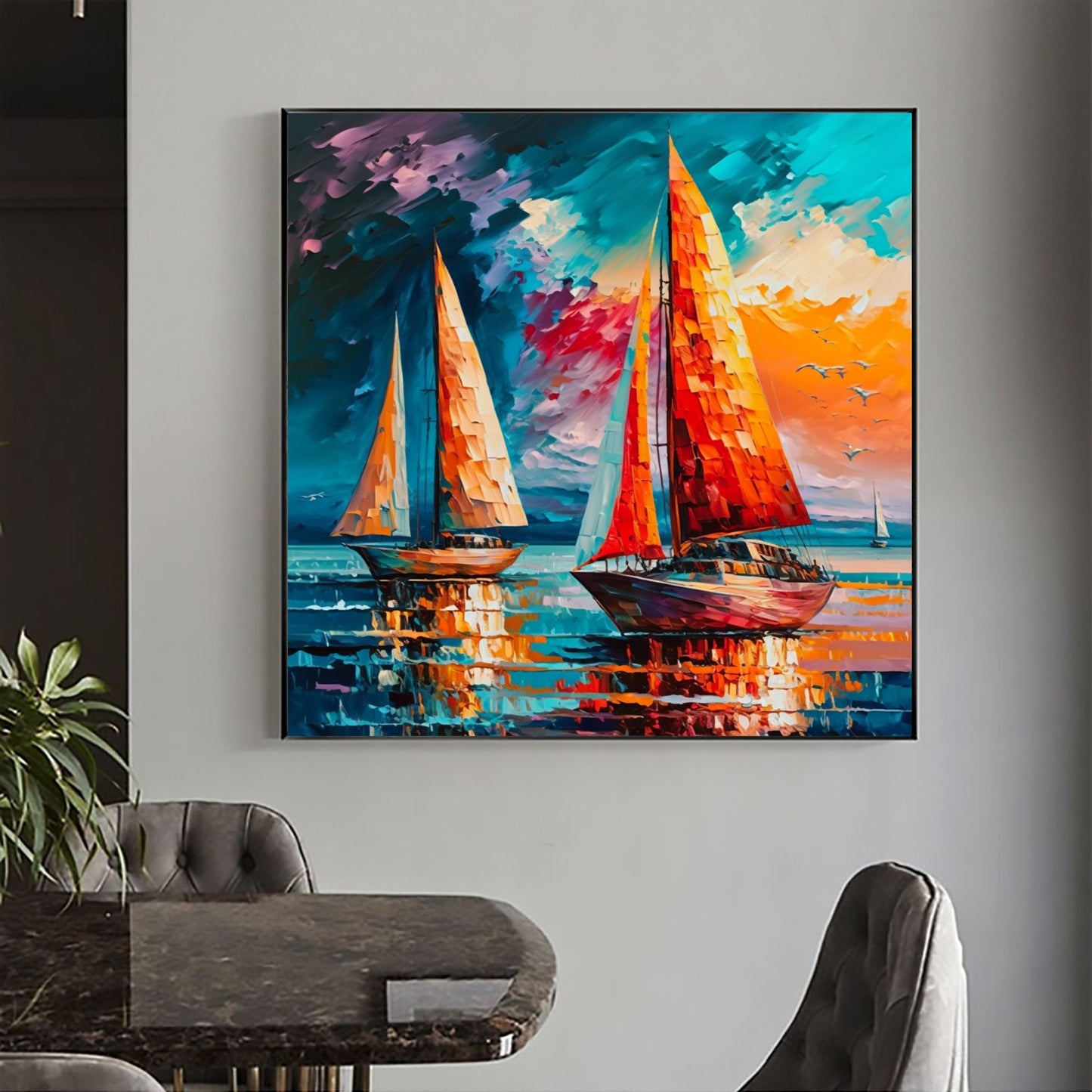 Original Sailboat – Colorful Sailboat Seascape Wall Art | Abstract Hand-Painted Oil Painting, view 5