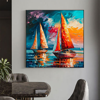 Original Sailboat – Colorful Sailboat Seascape Wall Art | Abstract Hand-Painted Oil Painting, view 5