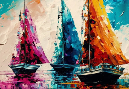 Colorful Abstract Sailboat Seascape Wall Art