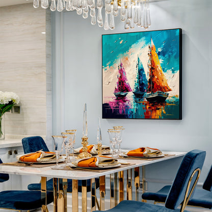 Colorful Abstract Sailboat Seascape Wall Art