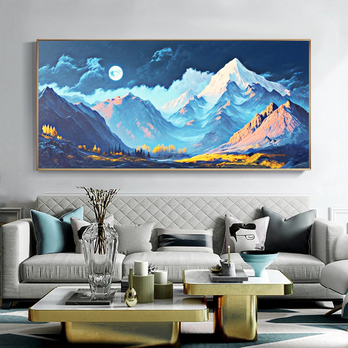 Blue Abstract Landscape Wall Art – Snow Mountain