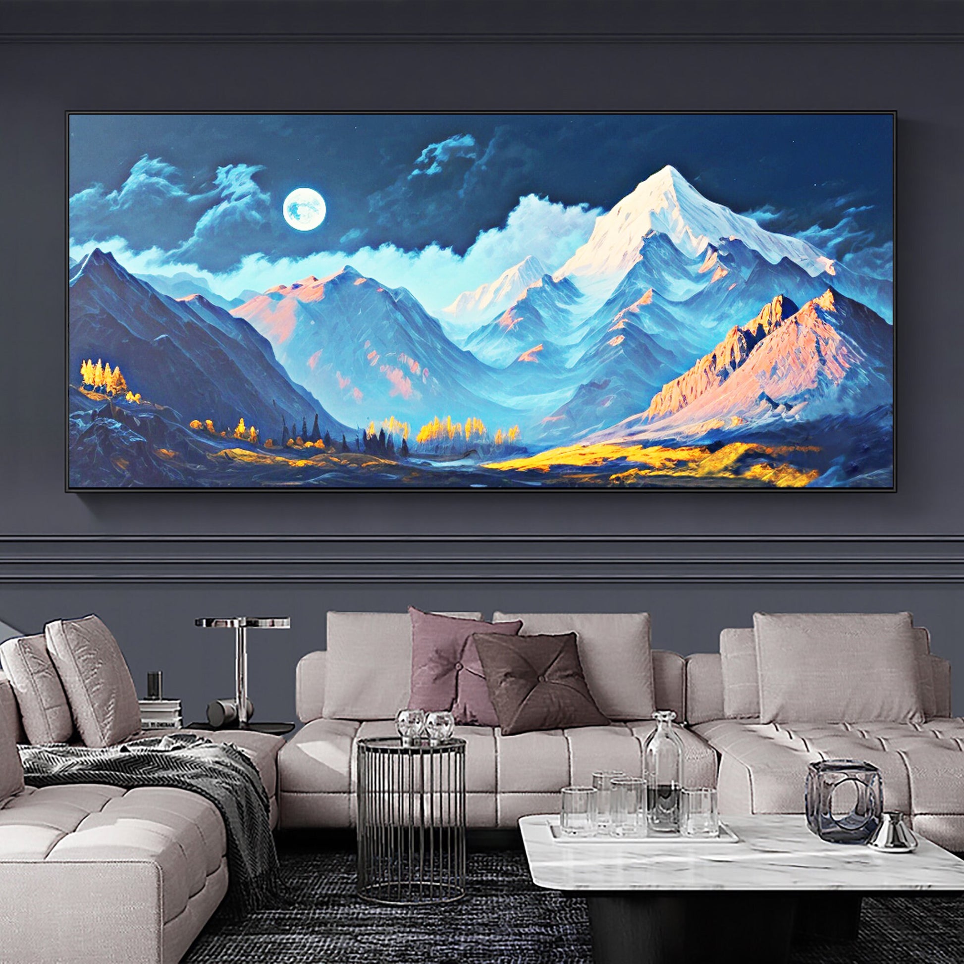 Original Snow Mountain – Blue Landscape Wall Art | Abstract Oil Painting, view 4