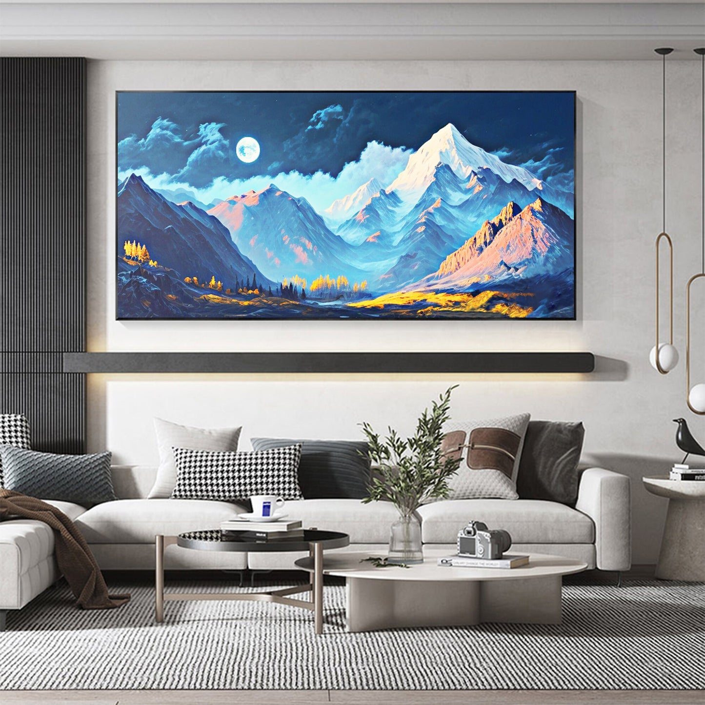 Blue Abstract Landscape Wall Art – Snow Mountain