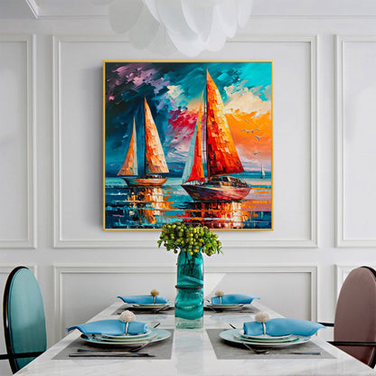 Colorful Abstract Sailboat Seascape Wall Art