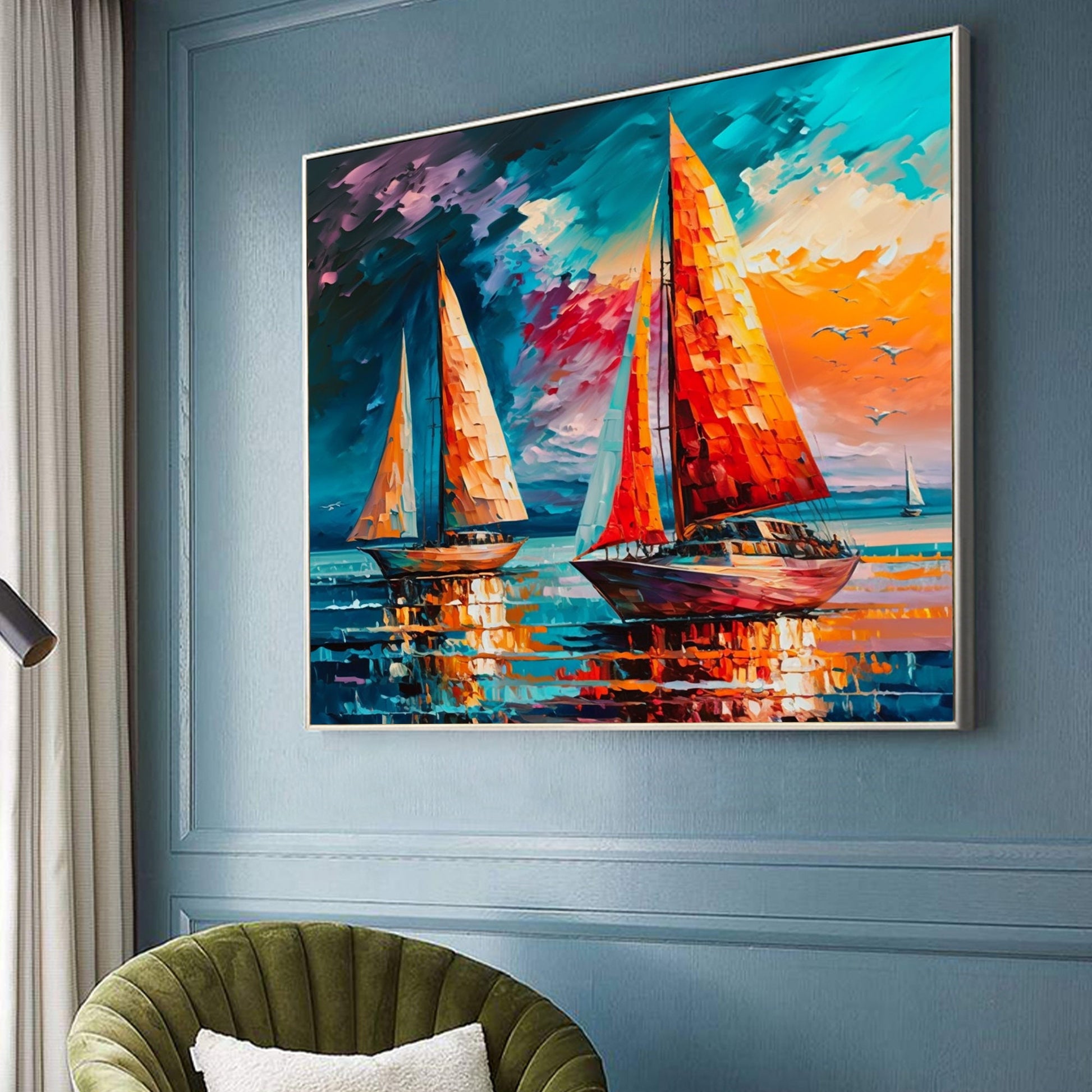 Original Sailboat – Colorful Sailboat Seascape Wall Art | Abstract Hand-Painted Oil Painting, view 4