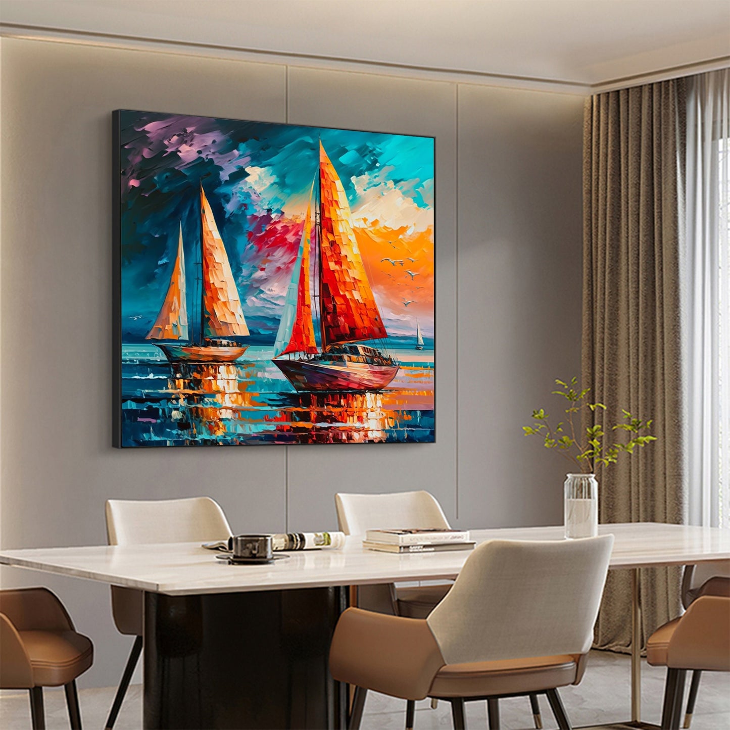 Colorful Abstract Sailboat Seascape Wall Art